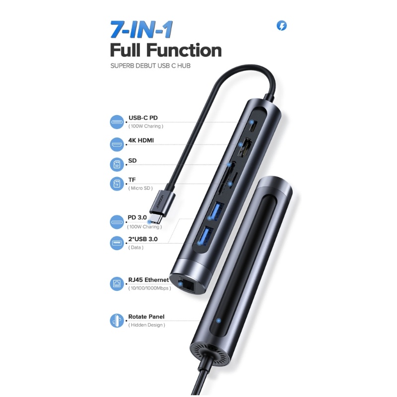 Zzz Multifungsi 7in1 Type C Multiport Adapter Docking Station Dengan 2port USB 100W Charging Aluminium Alloy 150mm Ca