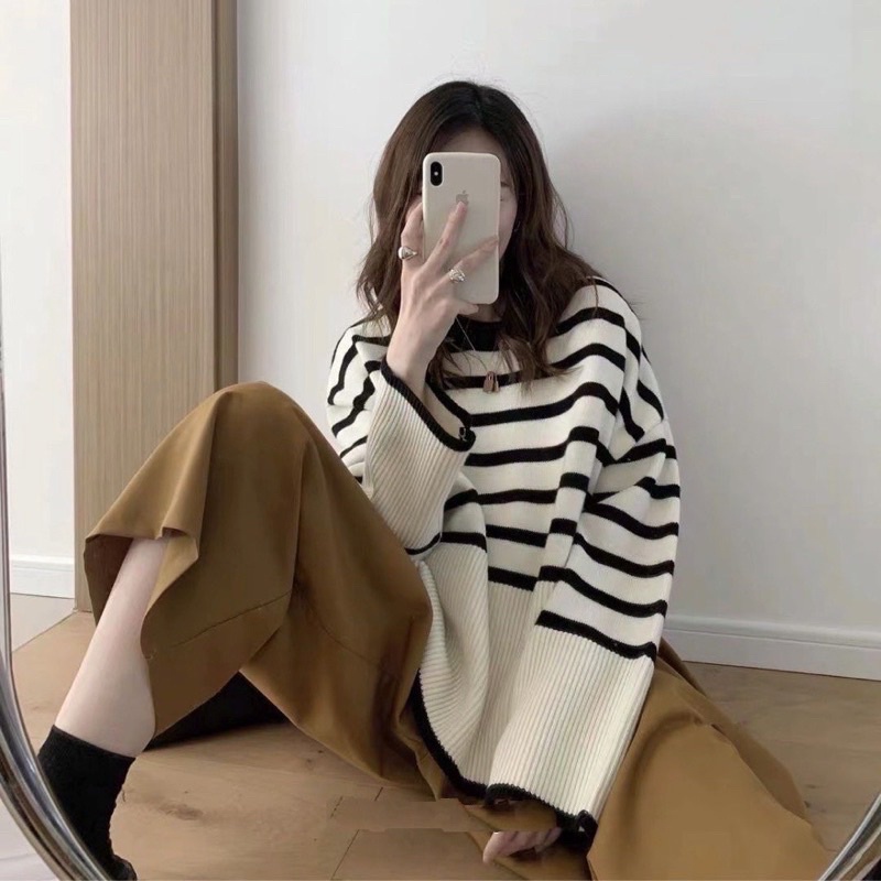 LESTY SWEATER RAJUT OVERSIZE MODEL GARIS STRIPPY WANITA