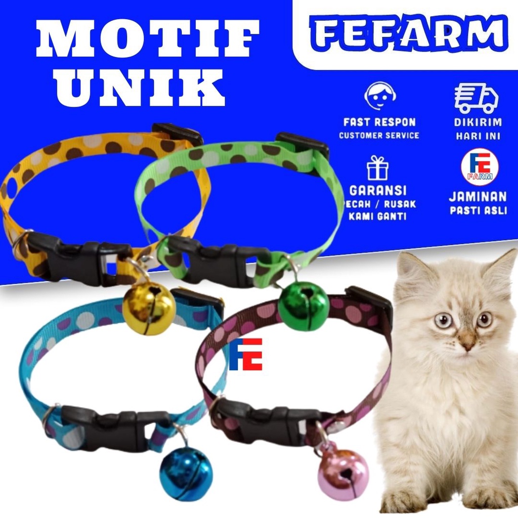 Kalung Kucing Murah Lonceng 14mm 1 Lonceng Karakter Lucu Motif Polkadot Kualitas Premium FEFARM