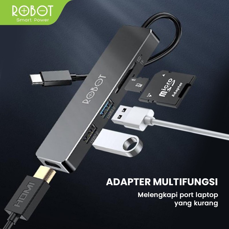 USB-C 5 in 1 HUB Adapter ROBOT HT240S | ITECHBALI