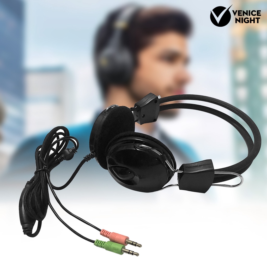 (VNEP) (Berkabel) 3.5mm Universal Noise Cancelling Head-mounted Headset Headphone dengan Mic untuk Komputer