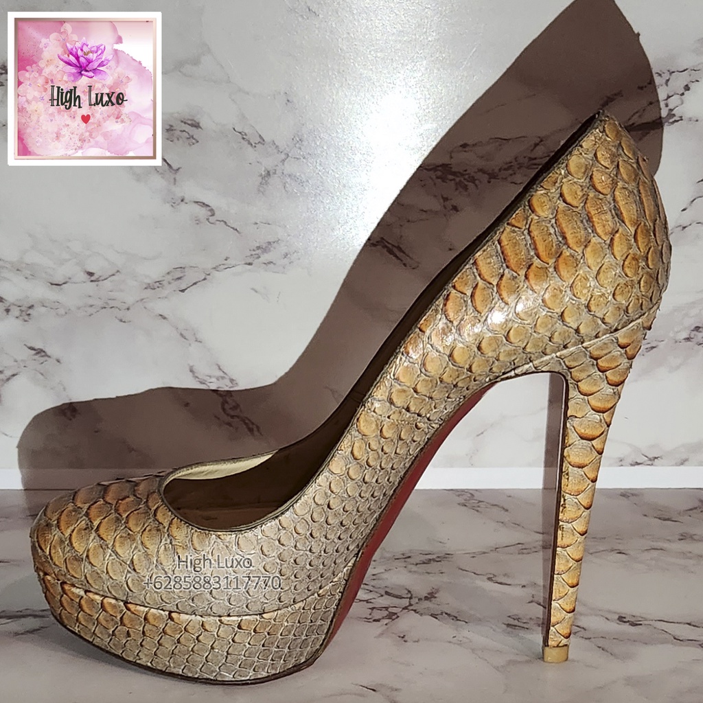 Christian Louboutin Python Leather Orange Grey Multi Bianca Python Fairy Tale High Heels Platforms S