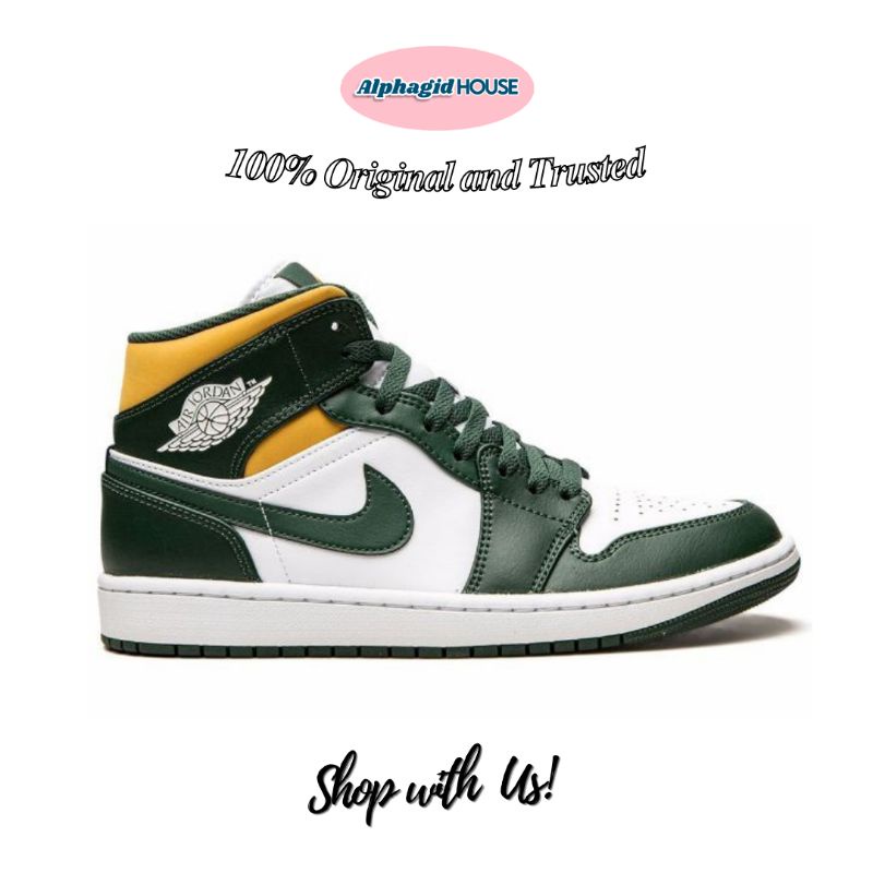 Nike Air Jordan 1 Mid Sonic Green Yellow Original Resmi 100% Sneakers Pria