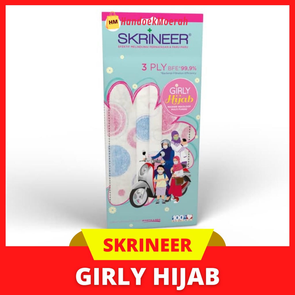 (Isi 5 pcs 3 ply) Skrineer Girly HIJAB - Masker Kesehatan / Kekinian