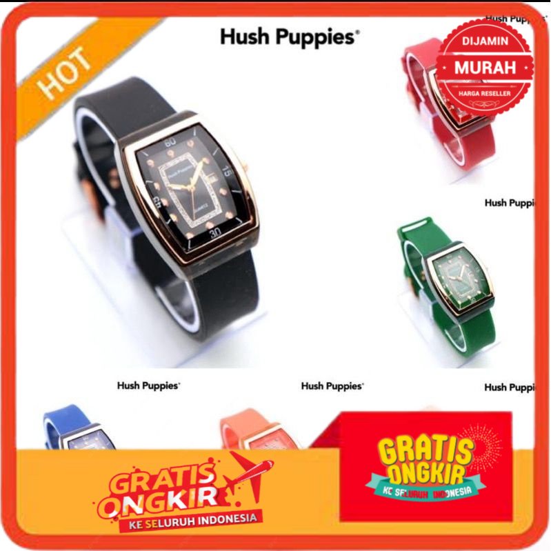Jam Tangan Wanita Pria Hush Puppies Oval Premium Strap Rubber Import Grosir Tanggal Aktif