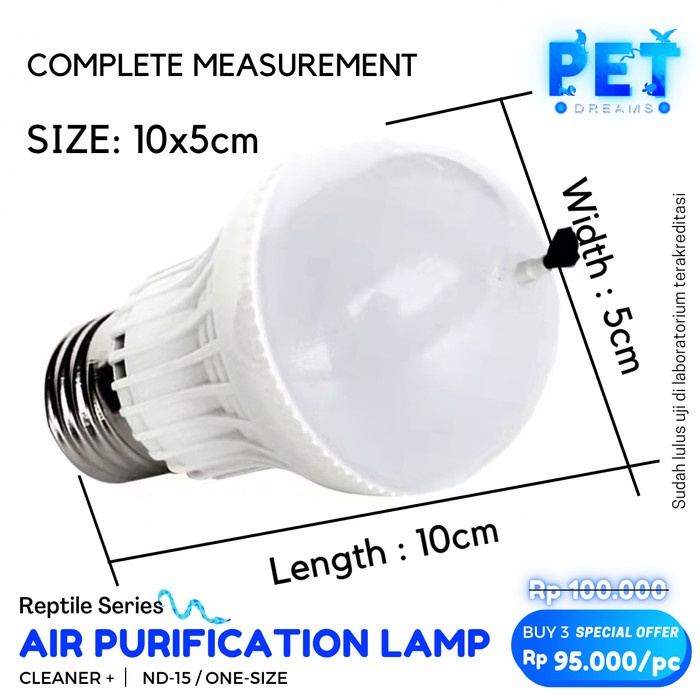 LAMPU LED PEMBERSIH UDARA KANDANG REPTIL REPTILE AIR PURIFIER SULCATA