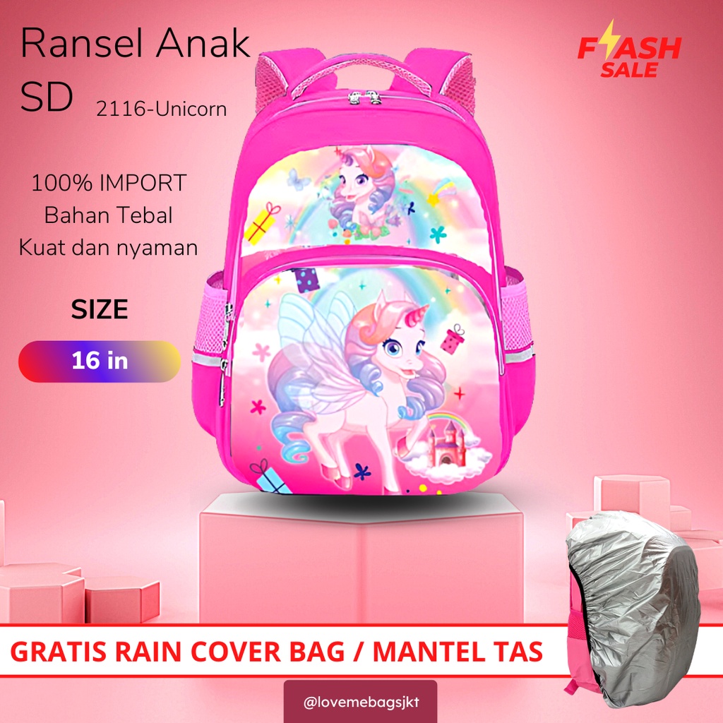 LMB Tas Anak Perempuan Sd Import Karakter Lucu Bahan Nilon Kualitas Premium Bagian Depan Full Printing Tebal 3D