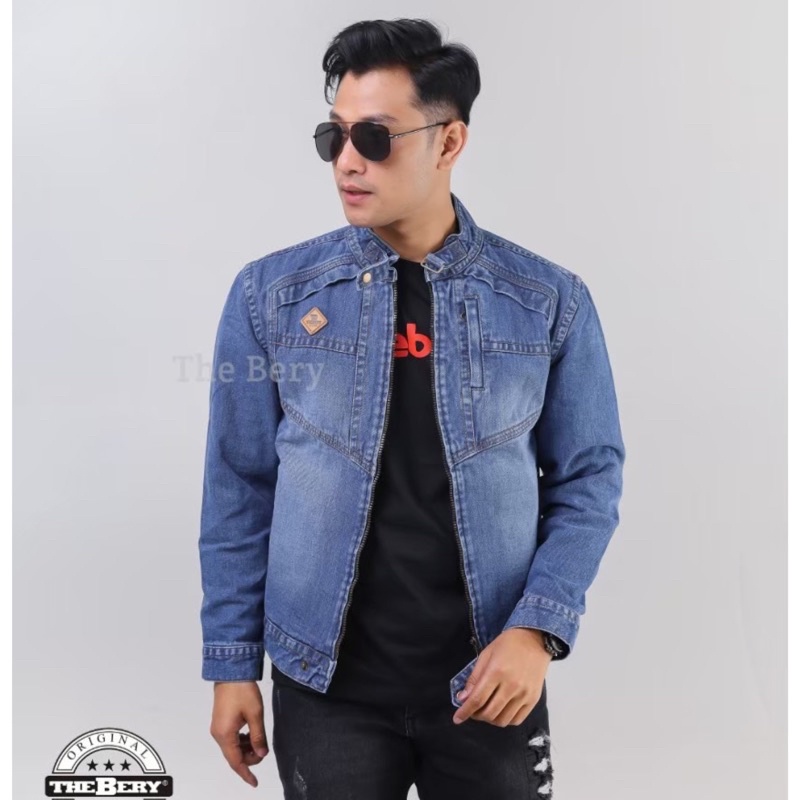 Jaket Jeans Jaket Jeans Denim Jaket Jeans The Berry Kerah Logo Kulit Biowash