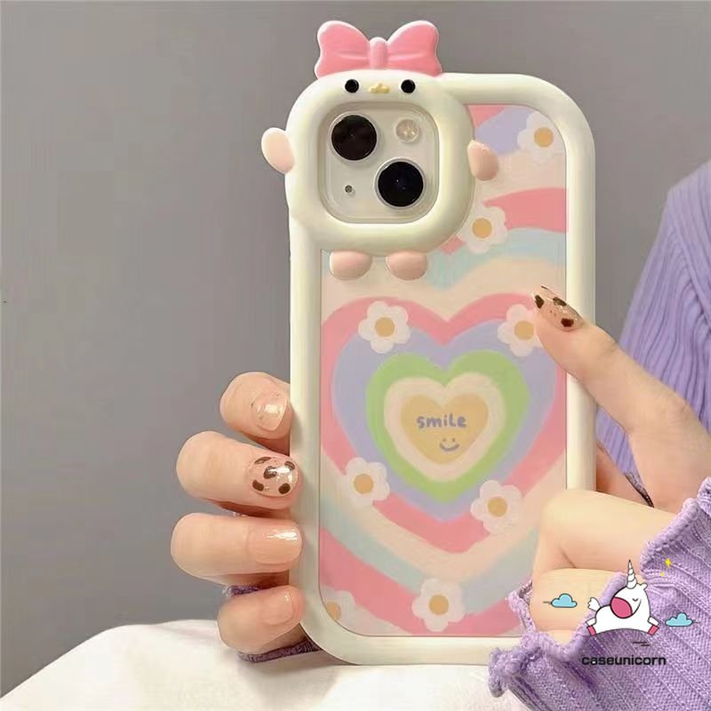 Case Untuk Samsung A23 A14 A04 A13 A04s A04E A12 A50 A50s A52s A30s A73 A51 A03 A31 A52 A53 A22 A11 A02s A32 A33 A53 A21s A71 3D Busur Monster Lensa Gradasi Love Hati Daisy Soft Cover