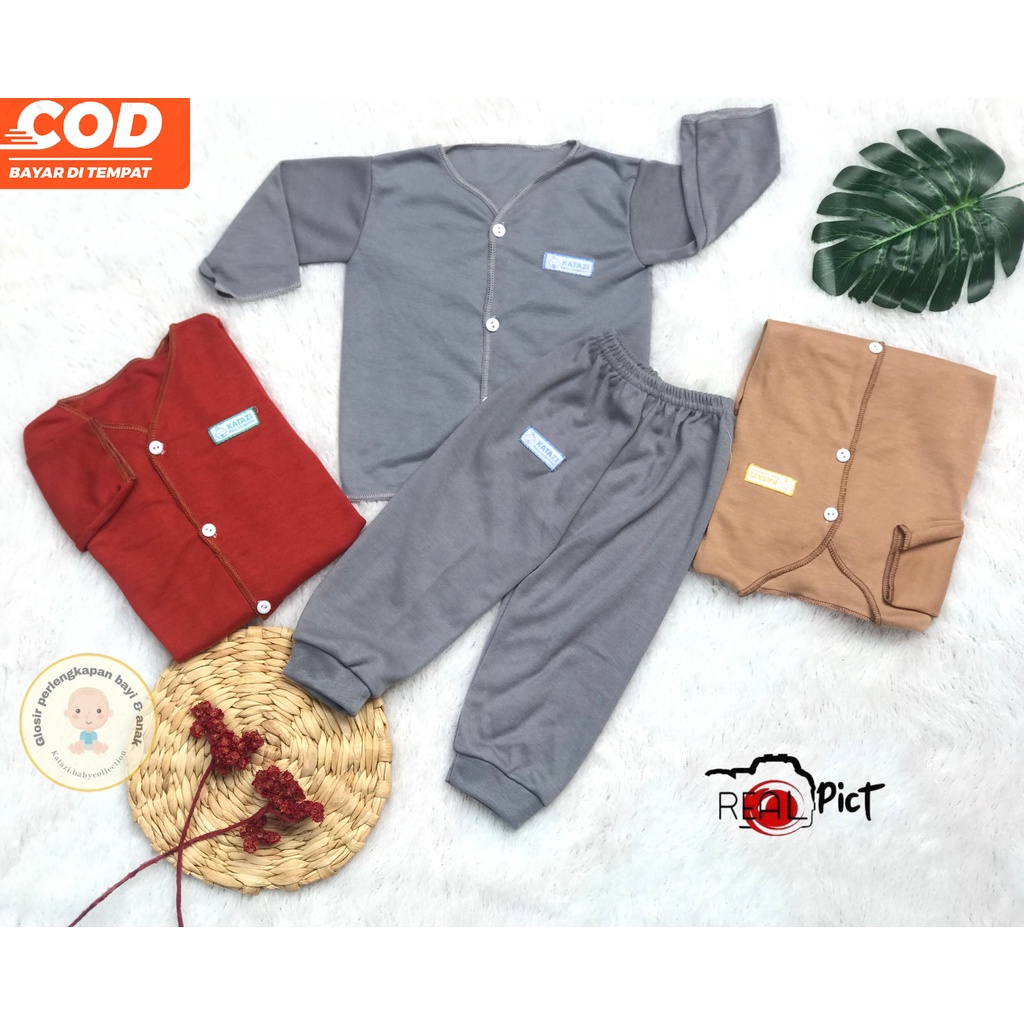 Setelan Baju Bayi Tangan Panjang Setelan Bayi Newborn Polos Warna Umur 0 - 6 Bulan