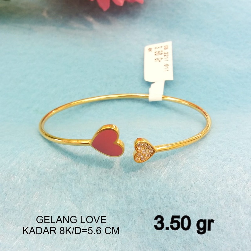 Gelang motif love pink kadar 375 8karat