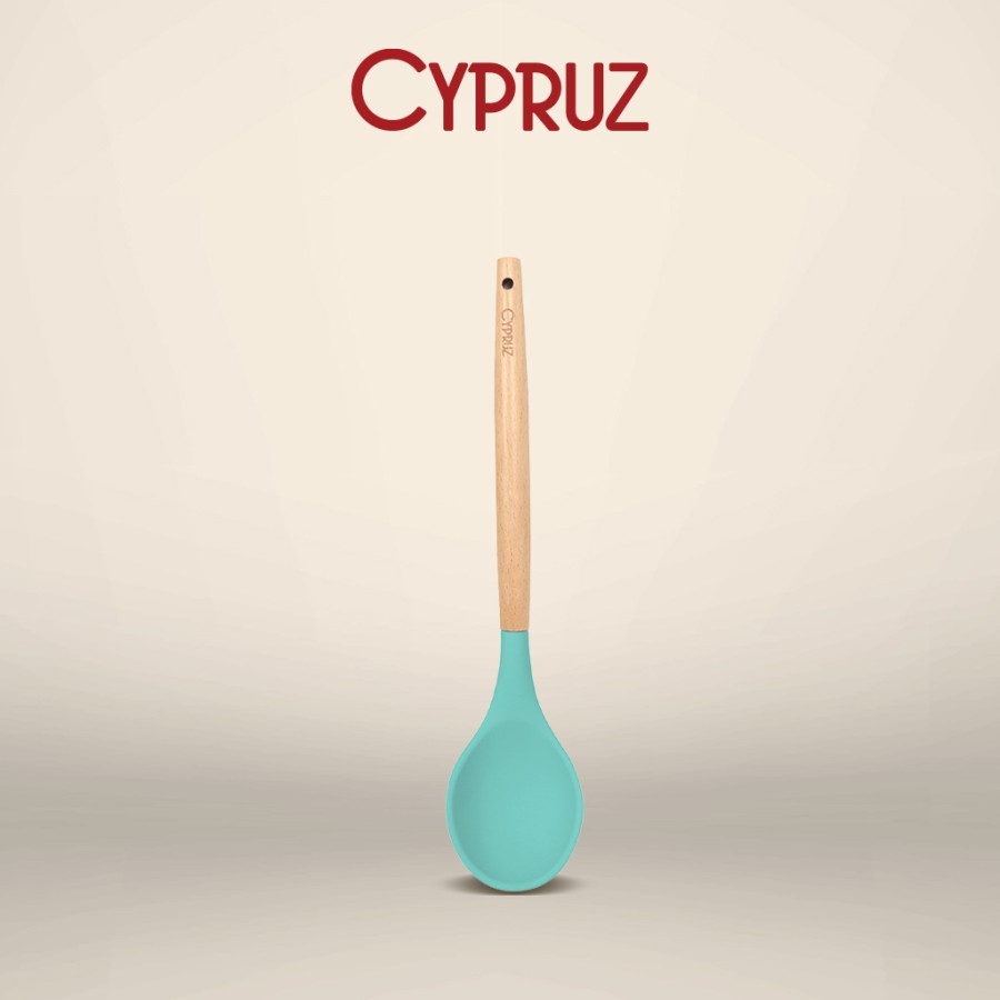 Cypruz AM-0933 Kitchen Tool Silicone Sendok Serving Bulat Gagang Kayu