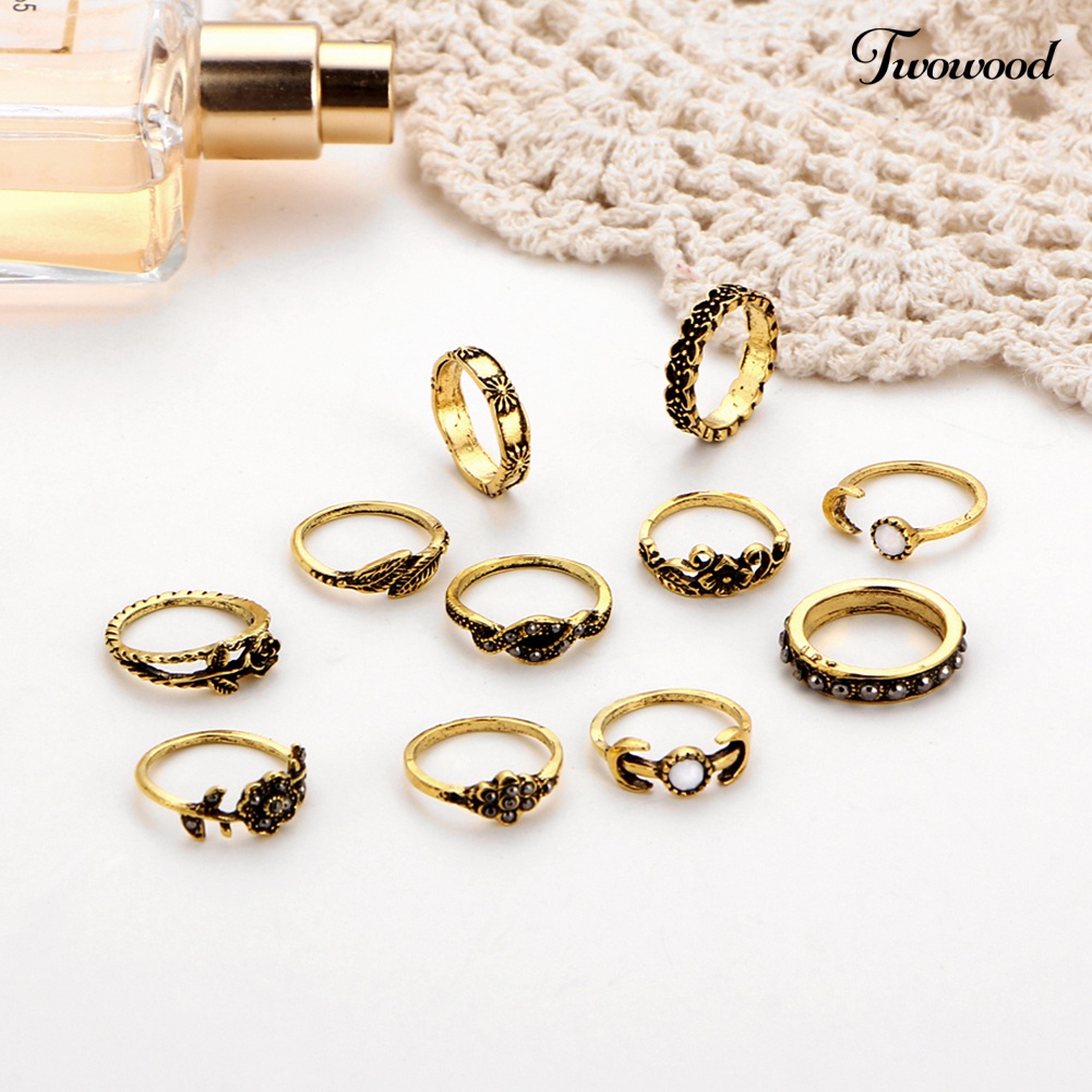 11 Pcs Cincin Knuckle Bahan Alloy Gaya Retro Untuk Wanita