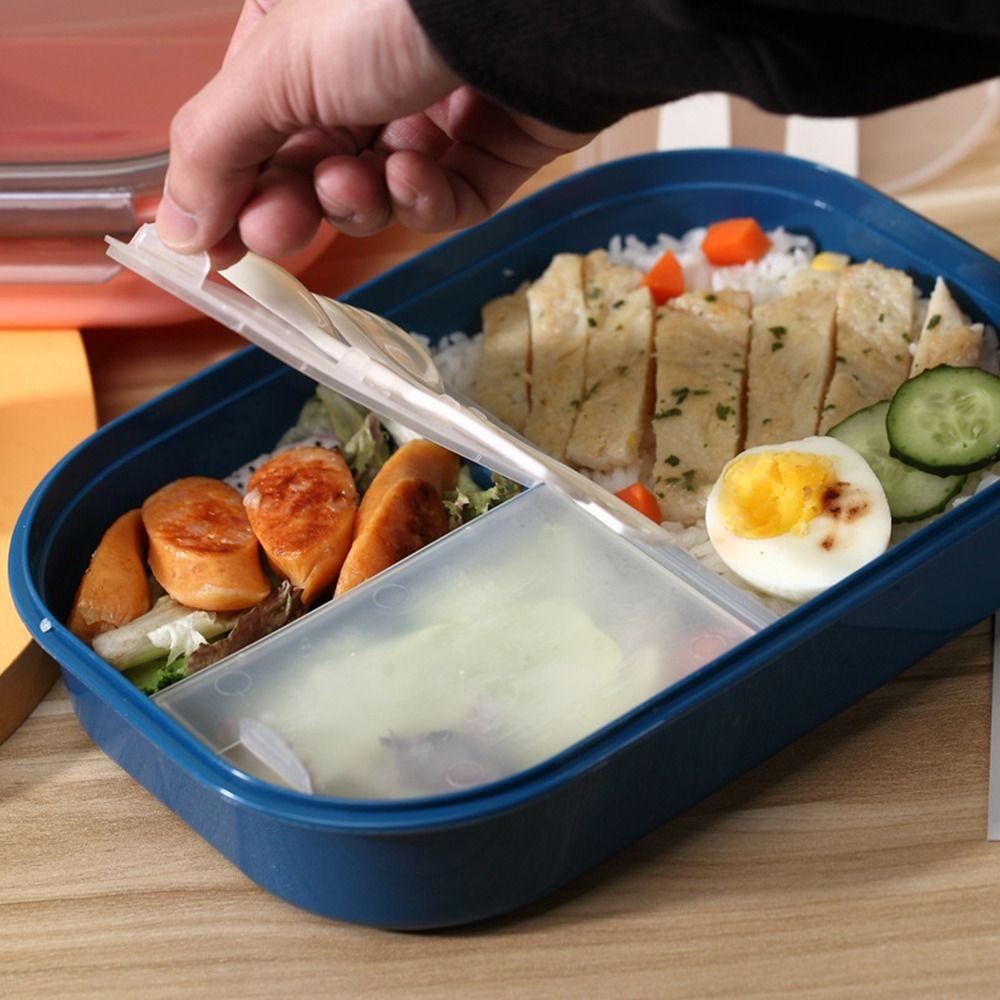 Preva Lunch Box Portable Persegi Panjang Grid Dengan Sendok Wadah Makanan