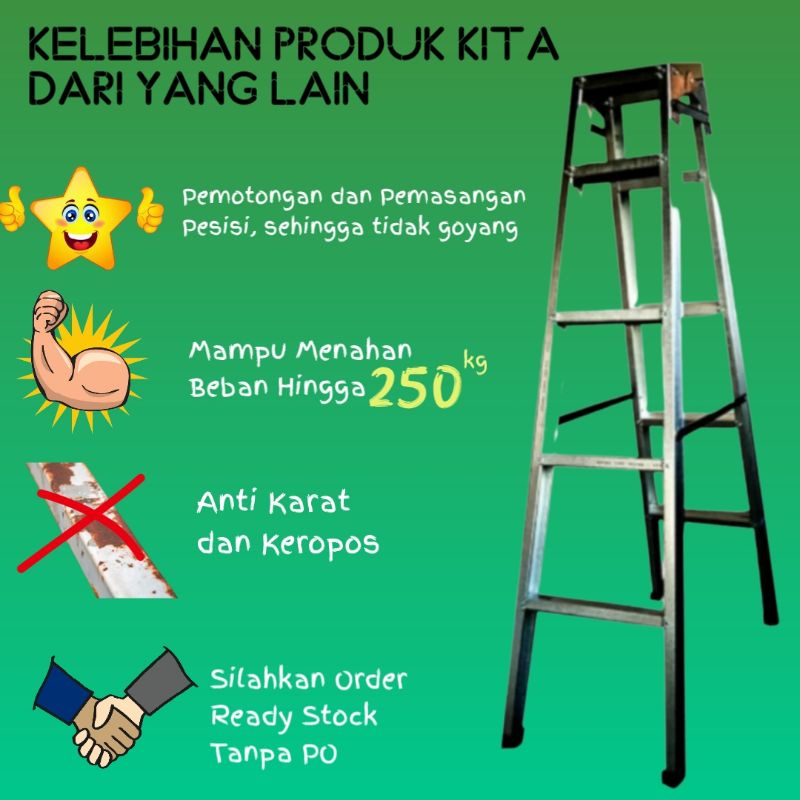 Tangga Lipat Baja Ringan 2m - 4m / Jumbo Carbon Steel Anti Karat, Kokoh dan Presisi