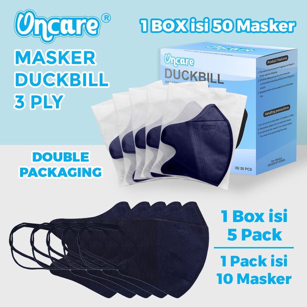 MASKER DUCKBILL ONCARE WARNA 3 PLY ISI 50 PICS