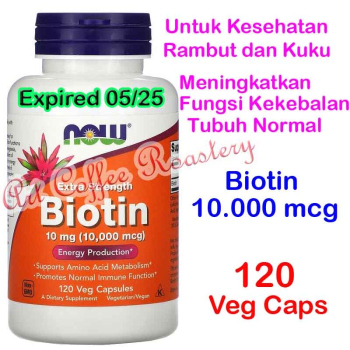 Biotin 10000 mcg, Now ( USA PRODUCT ) 120 Veg Capsules