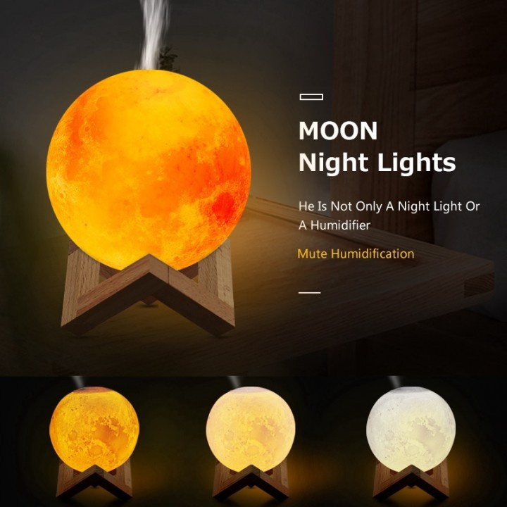 873 Moon Lamp Humidifier - 880ml Water Tank with Changing LED Night Light