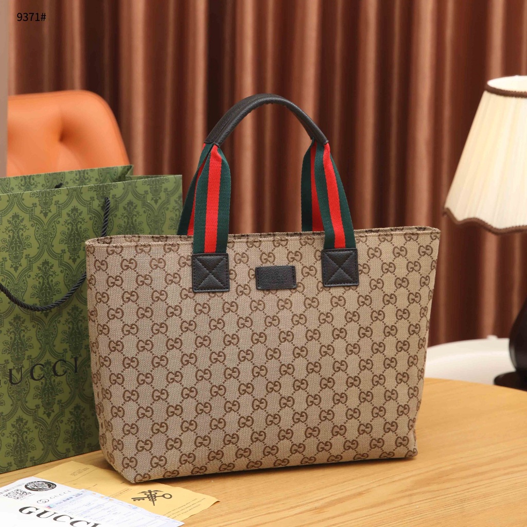 GC GG Canvas &amp; Striped Web Strap Tote Bag 9371