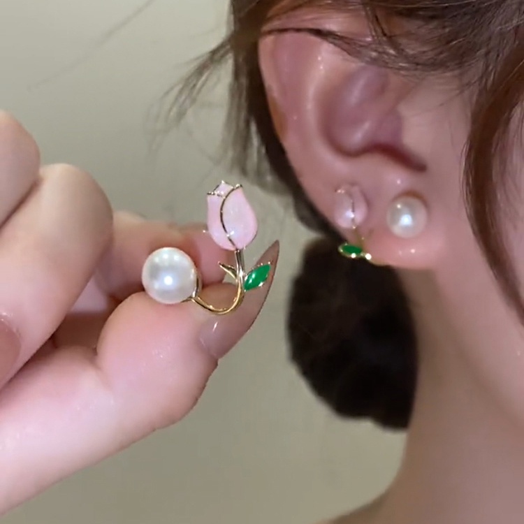 Anting Stud Desain Ekor Ikan Camellia / Tulip / Kupu-Kupu / Pita Hias Mutiara / Kristal Untuk Wanita