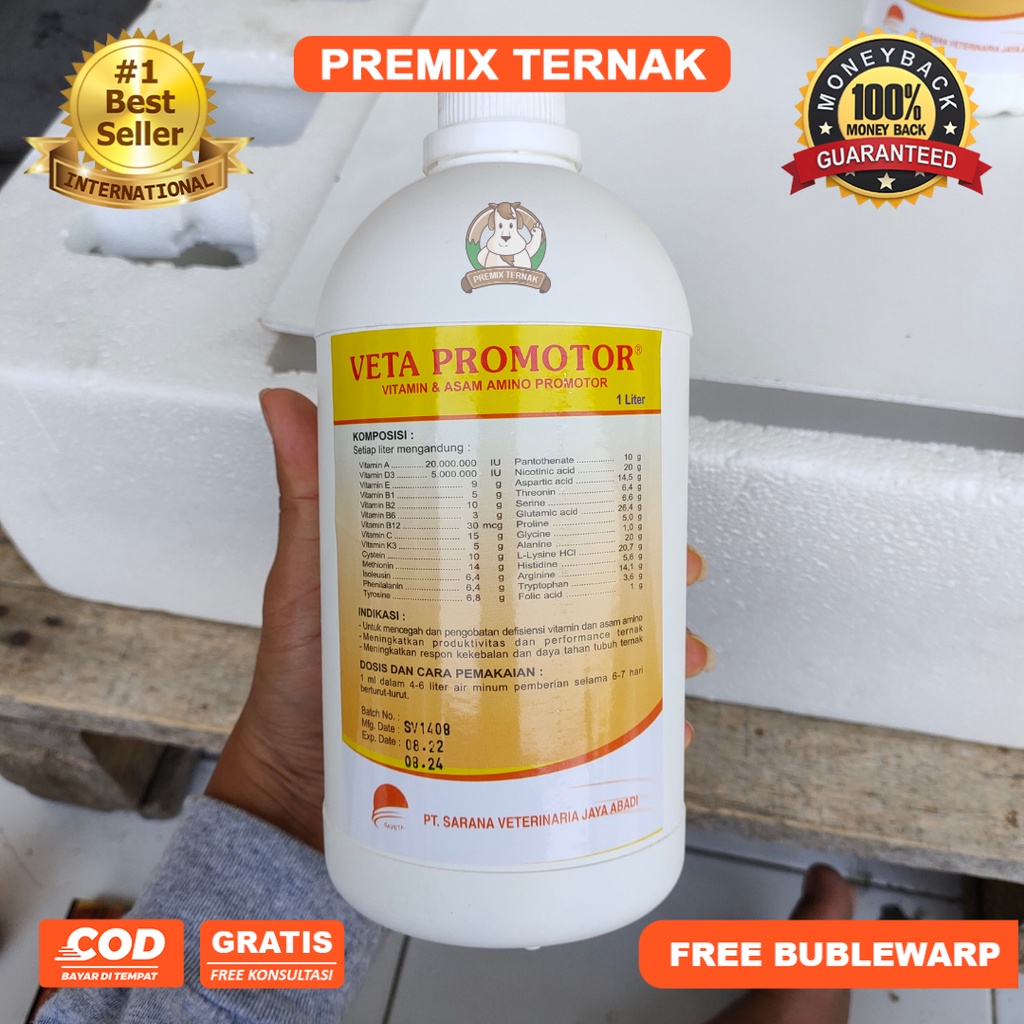 Veta Promotor 1 Liter - Mirip Introvit Oral - Premix Cair Multivitamin Asam Amino Lengkap Pemacu Pertumbuhan Ternak kambing Sapi Domba Cempe Pedet