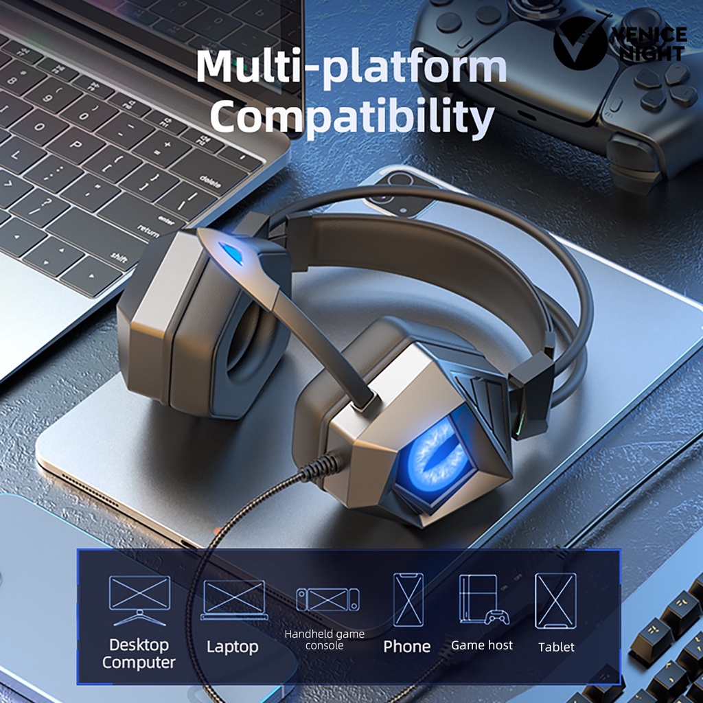 (VNEP) (Berkabel) Soyto SY-G15 Headphone High Fidelity Noise Reduction dengan Cool Breathing Light 3.5mm USB Stereo Gaming Headset untuk Komputer