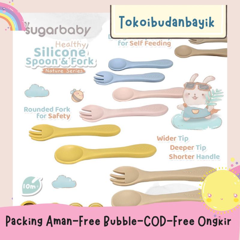 SUGARBABY Silicone spoons spoon and fork/sendok dan garpu silicone