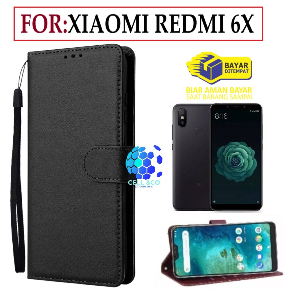 FLIP COVER XIAOMI REDMI 6X LEATHER WALLET PREMIUM FLIP CASE BUKA TUTUP KESING HP CASING FLIP CASE WALLET XIAOMI REDMI 6X