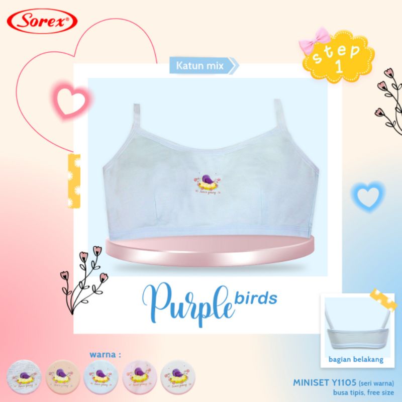 Sorex Young Y 1105 Miniset Anak Remaja Step 1 Freesize Tanpa Kawat Purple Birds