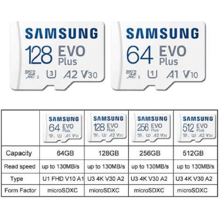 Kartu Memori Samsung Card EVO PLUS MicroSDXC  Micro SD Card UHS-I Card Class 10 U3 4K 32GB/64GB/128GB/256GB/512GB Transfer higga 130MB/S SD TF Card