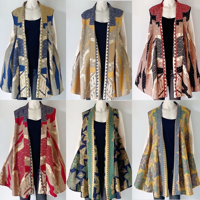 Outer Vest Wanita Kekinian Modern Jumbo Ld 140 Panjang 70cm Bahan Katun Batik Motif Abstrak Untuk Se