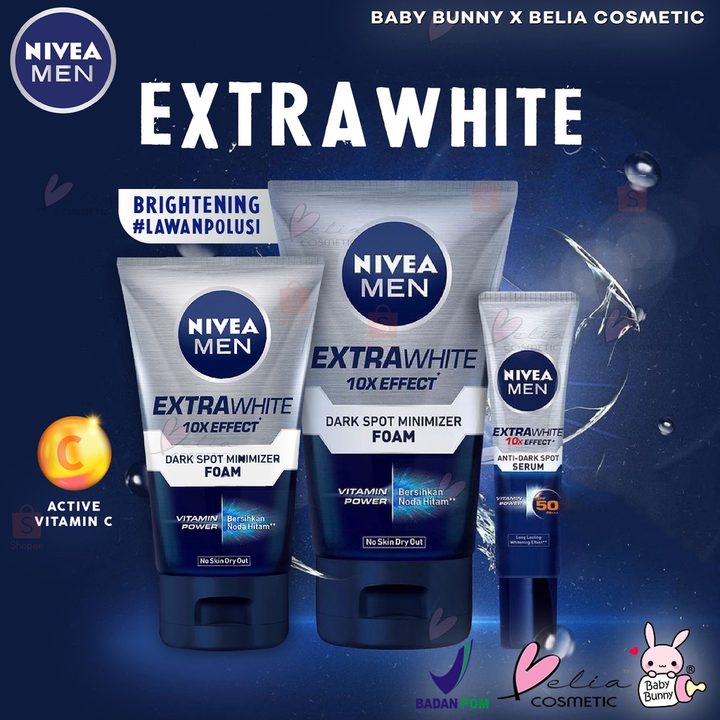 ❤ BELIA ❤ NIVEA MEN Extra White Anti-Dark Spot Serum Spf50 15ml |  Dark Spot Minimizer Facial Foam - 100 ml | BPOM