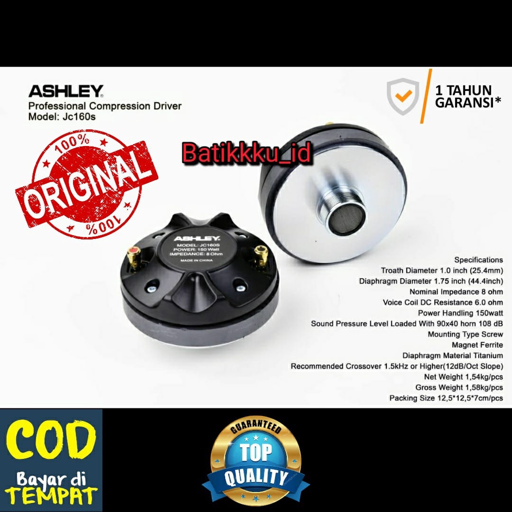 Tweeter Driver ASHLEY JC160S JC 160 S ORIGINAL JC160 JC 160S