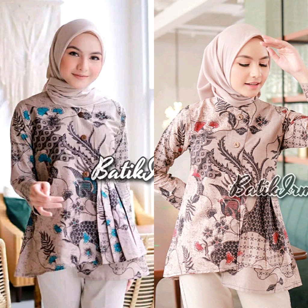 Baju Batik Wanita Modern Atasan Batik Kerja Wanita Lengan Panjang Blouse Batik Kantor Seragam M L XL XXL