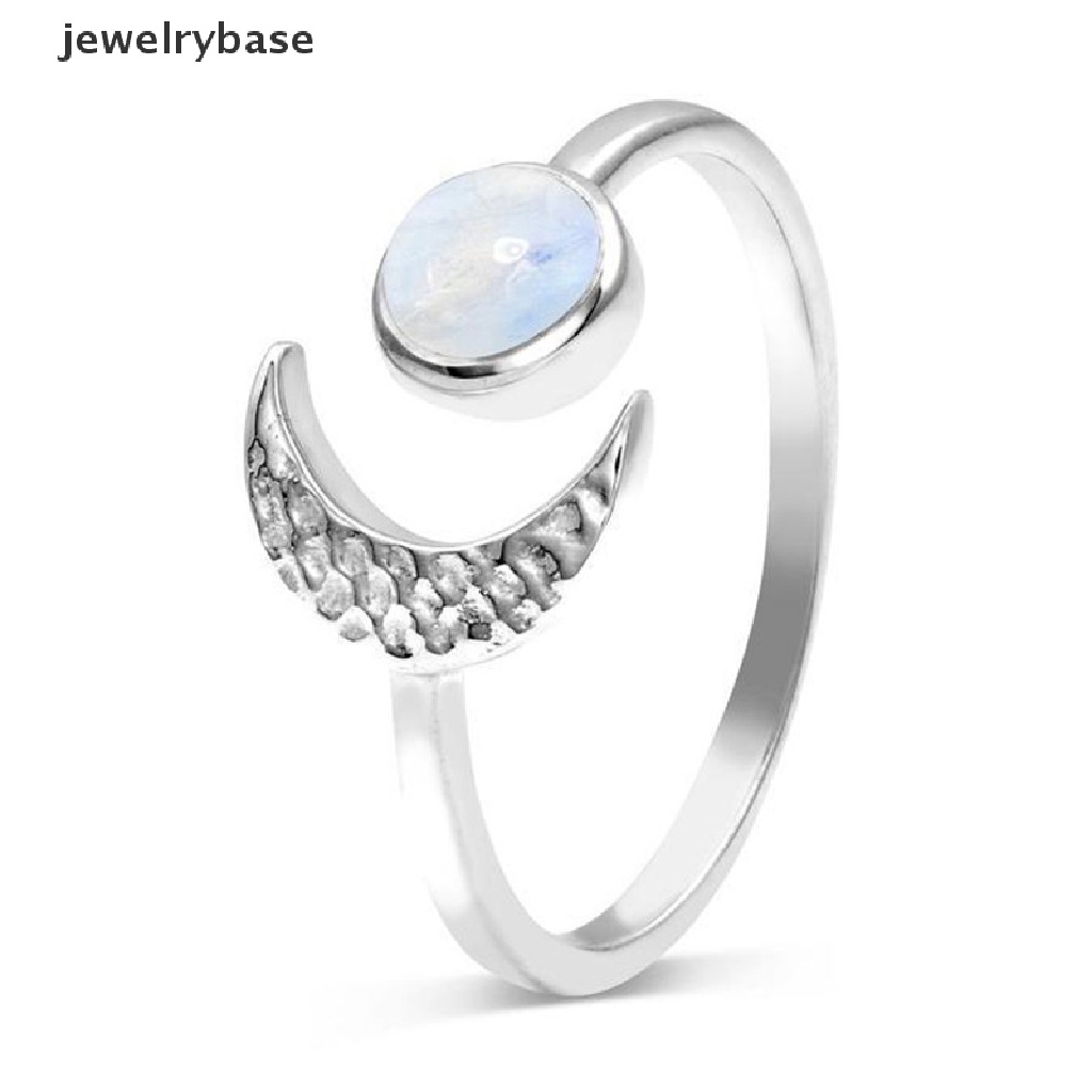 Cincin Model Terbuka Desain Batu Opal Kristal Bulan Warna Silver Gaya Vintage Untuk Dekorasi