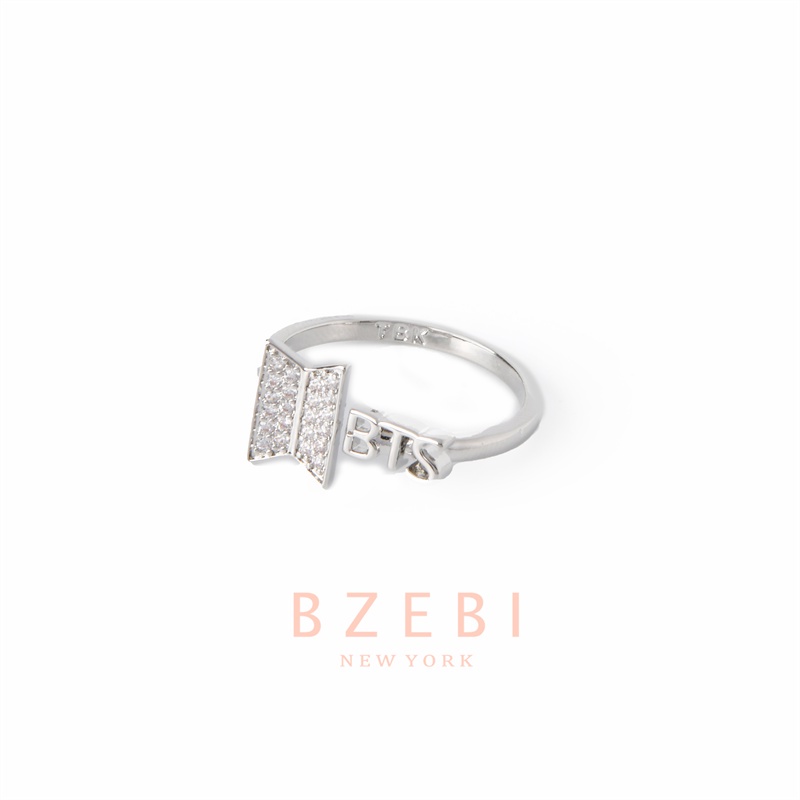 Bzebi Cincin Silver Platinum 18k Adjustable Desain BTS K-pop Merch Gaya Korea Untuk Wanita 900r2