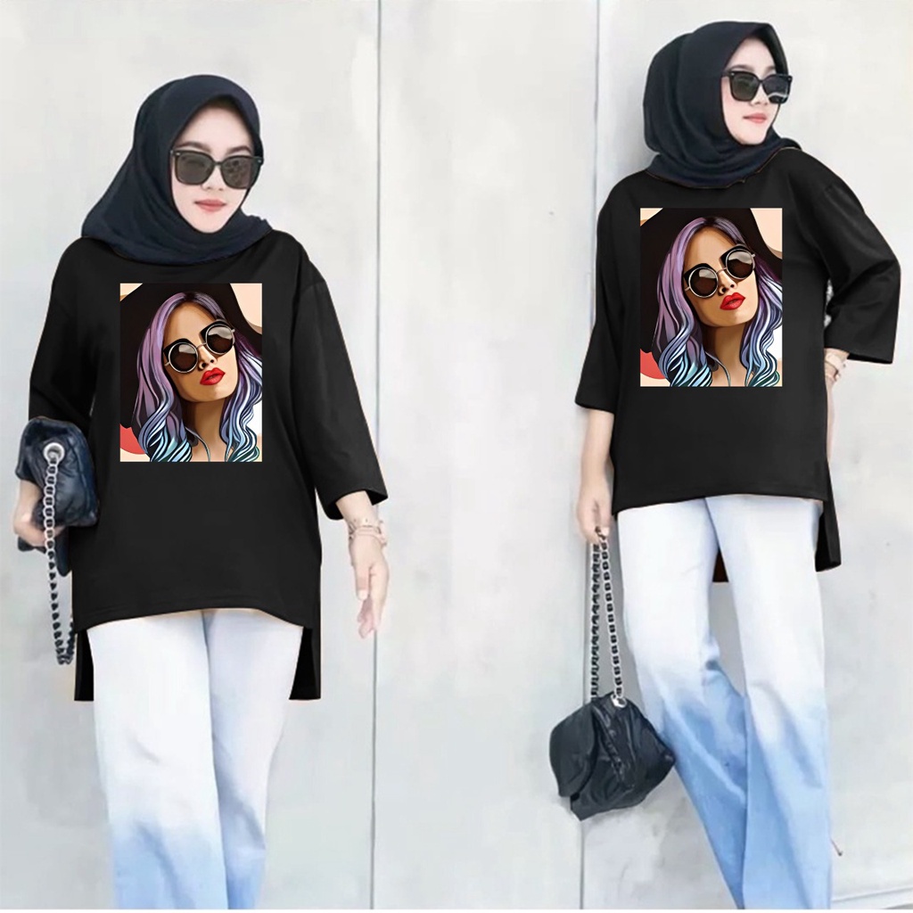 GSC - Long Tunik Wanita Hijab's Motif ANIME 022 / Tunik kaos jumbo / Tunik wanita virall