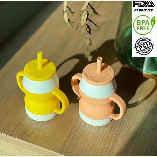 LIGERA Silicone Baby Yakult Sippy Cup Training with Straw BPA FREE - Peach
