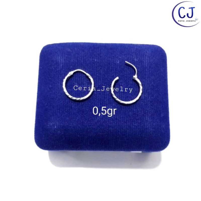 Anting Perak Anak Asli Silver 925 Lapis Emas Putih Model Ring Ukir - Anting Anti Karat