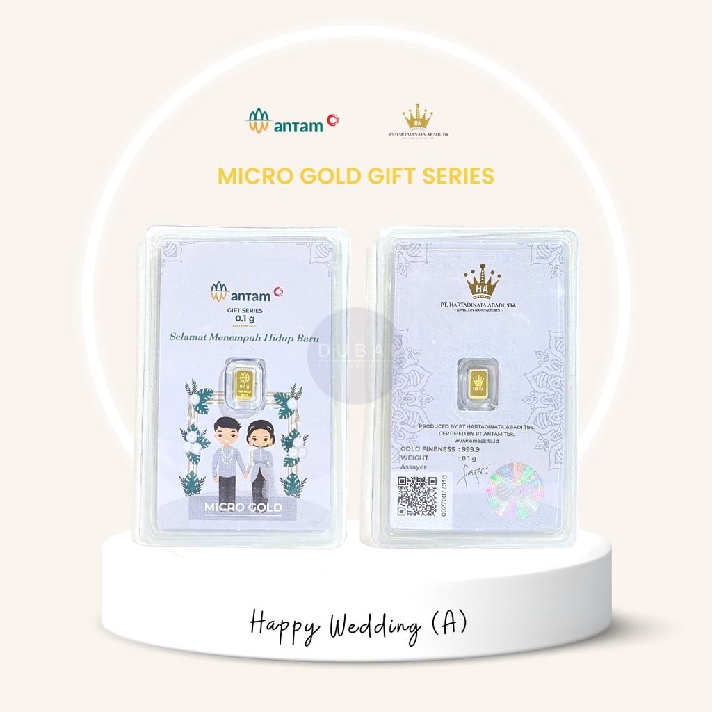 Logam Mulia LM gift series Happy Wedding berat 0.1 gr & 0.25 gr Antam x Hartadinata