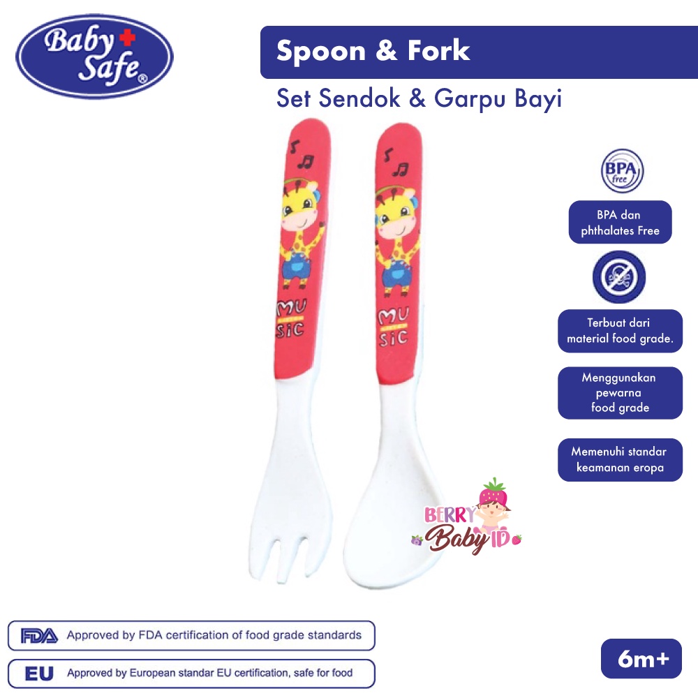 Baby Safe Spoon &amp; Fork Set Sendok Garpu Makan Bayi Anak BPA Free SG001 Berry Mart