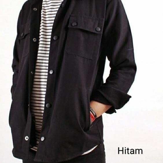 jaket semi parka pria kemeja semi parka jaket kanvas jaket casual - Hitam, Semi Parka M