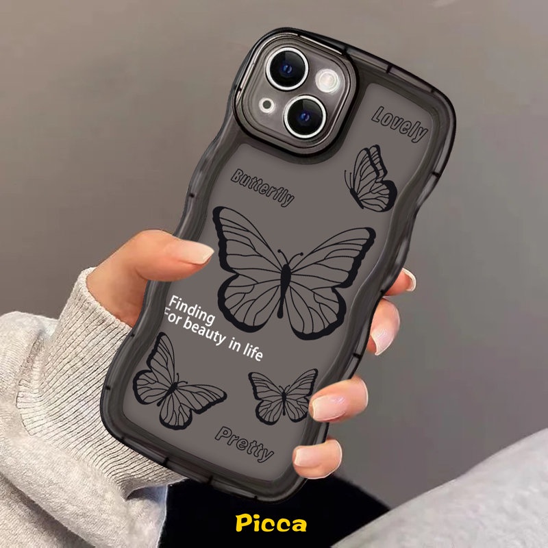 Realme C53 10 C21Y C15 C11 C12 C35 C25 C25Y C20A C20 C3 C25s Realme 5 6i 5s 5i C1 C3 Fashion Retro Kupu-Kupu Lembut TPU Wavy Edge Case Full Pelindung Anti Jatuh Cover