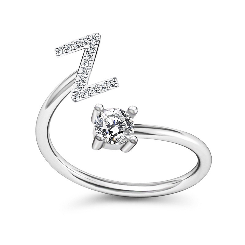 Korea Sederhana Surat Liar Berlian 26huruf Inggris Terbuka Adjustable Cincin Halo Perhiasan Gadis-Z