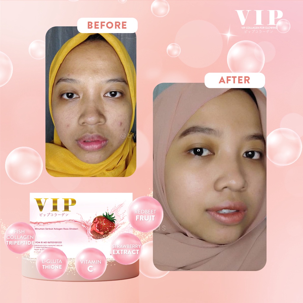 VIP Collagen Drink 1 Box (20 Sachet) Minuman Premium Kolagen Colagen Pencerah Pelembab Kulit Wajah Sehat Cantik Glowing Original 100% Official