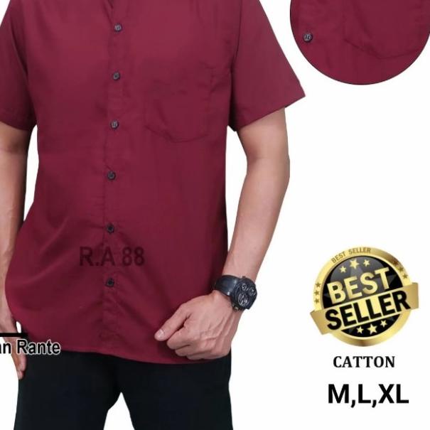 baju kemeja pria lengan pendek kuning polos premium - Abu-abu, S