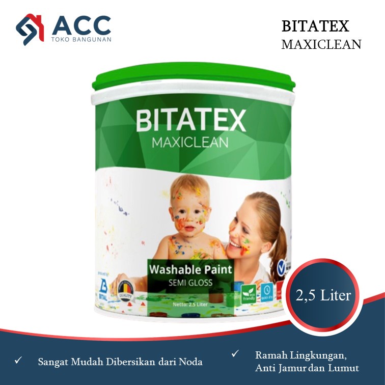 Bitatex MaxiClean Cat Tembok Anti Noda Warna Ukuran 2.5 Liter