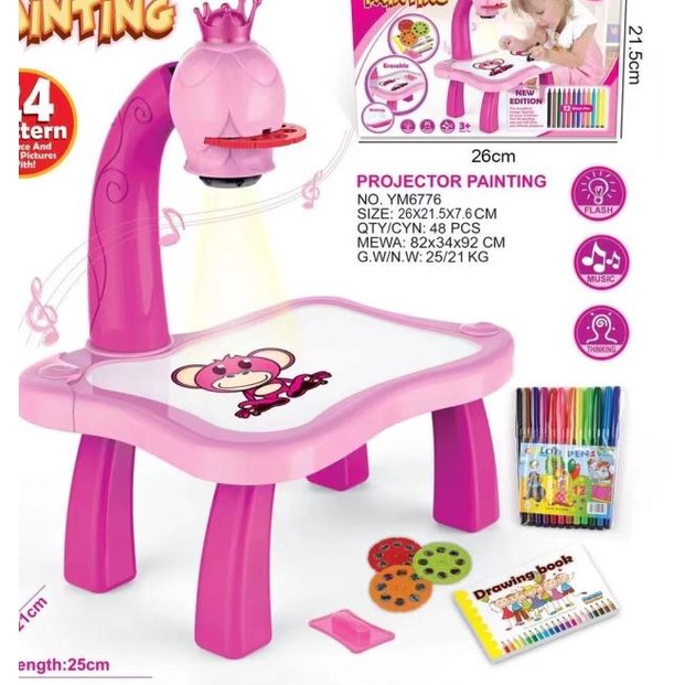 KUKE Meja Gambar Anak Proyektor / Mainan Edukasi / Meja Belajar Anak - Mahkota Pink