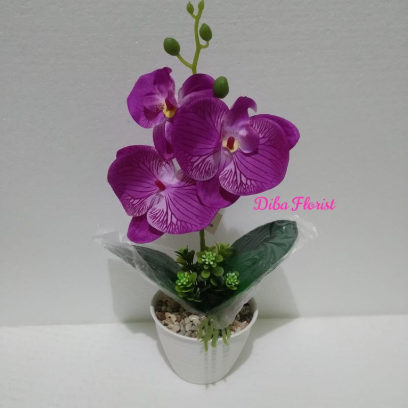 Bunga Anggrek Bulan Kain Mini Pot diameter 10cm