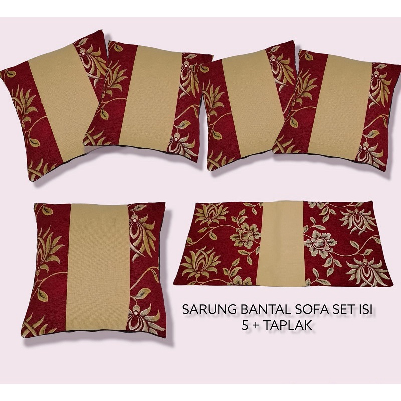 Sarung Bantal Sofa 40x40 50x50 60x60 SET Isi 5 + Taplak Meja Motif Bunga